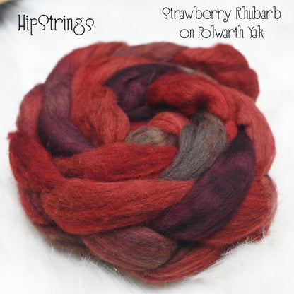 Strawberry Rhubarb on Hand Dyed 60/40 Polwarth Wool Yak Combed Top - 4 oz