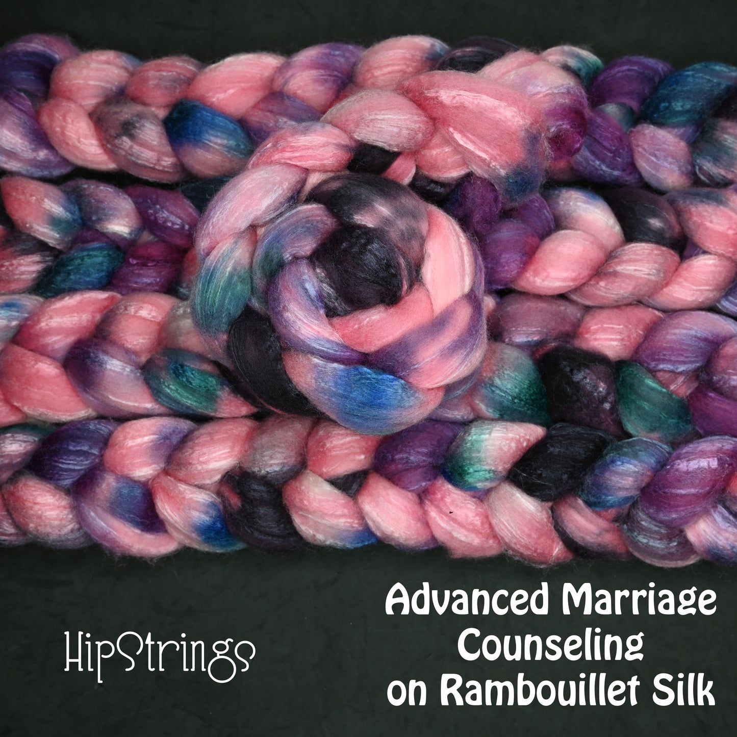 Advanced Marriage Counseling on Hand Dyed 80/20 Rambouillet Wool Tussah Silk Combed Top - 4 oz