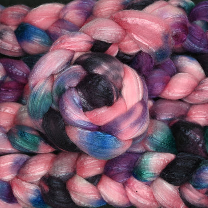Advanced Marriage Counseling on Hand Dyed 80/20 Rambouillet Wool Tussah Silk Combed Top - 4 oz