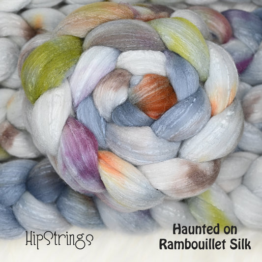 Haunted on Hand Dyed 80/20 Rambouillet Wool Tussah Silk Combed Top - 4 oz