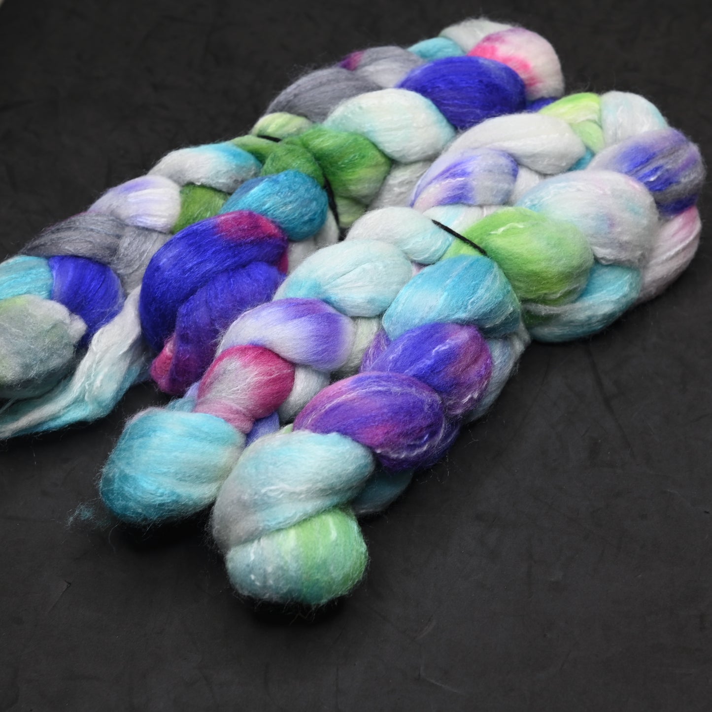 Magically Delicious on Hand Dyed 80/20 Rambouillet Wool Tussah Silk Combed Top - 4 oz