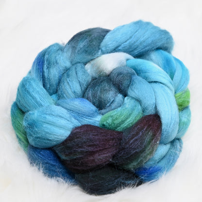 Never Going to Give You Up on Hand Dyed 80/20 Rambouillet Wool Tussah Silk Combed Top - 4 oz