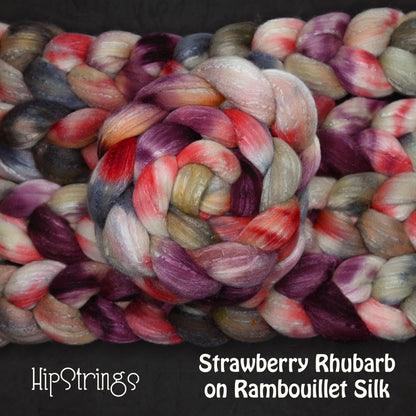 Strawberry Rhubarb on Hand Dyed 80/20 Rambouillet Wool Tussah Silk Combed Top - 4 oz