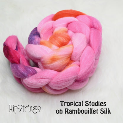 Tropical Studies on Hand Dyed 80/20 Rambouillet Wool Tussah Silk Combed Top - 4 oz