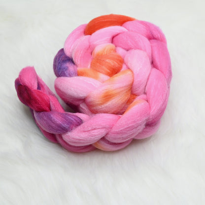 Tropical Studies on Hand Dyed 80/20 Rambouillet Wool Tussah Silk Combed Top - 4 oz