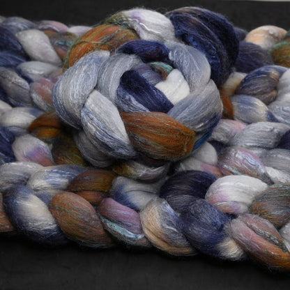 Work Study on Hand Dyed 80/20 Rambouillet Wool Tussah Silk Combed Top - 4 oz