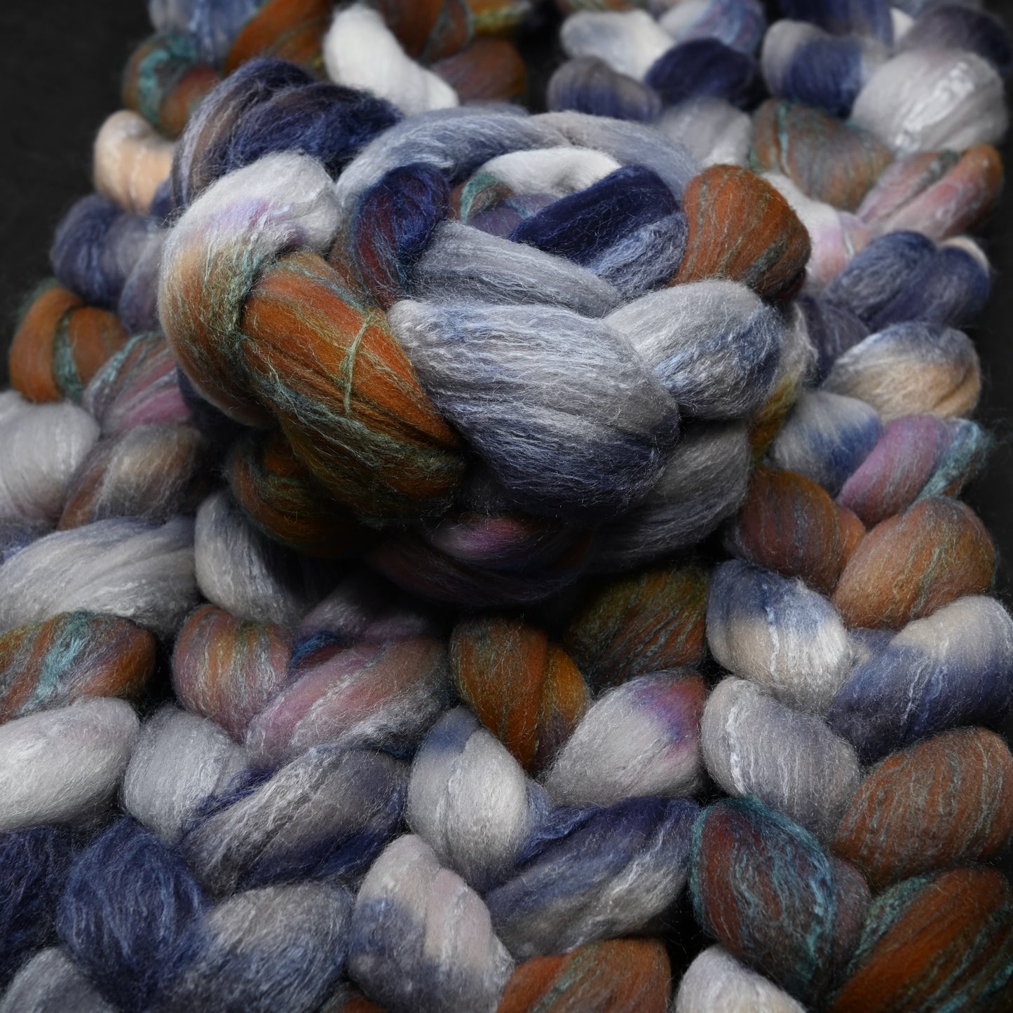 Work Study on Hand Dyed 80/20 Rambouillet Wool Tussah Silk Combed Top - 4 oz