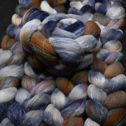 Work Study on Hand Dyed 80/20 Rambouillet Wool Tussah Silk Combed Top - 4 oz