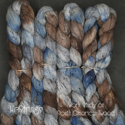 Work Study on Hand Dyed Tweed South American Wool Viscose Combed Top - 4 oz