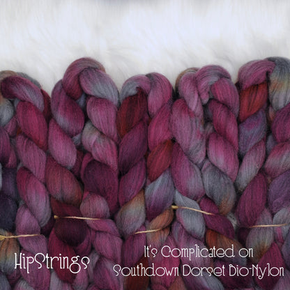 It's Complicated - Hand Dyed Southdown/Dorset Horn/Bio-Nylon Combed Top - 4 oz