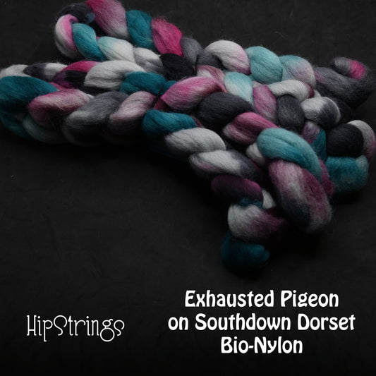 Exhausted Pigeon on Hand Dyed Southdown/Dorset Horn/Bio-Nylon Combed Top - 4 oz