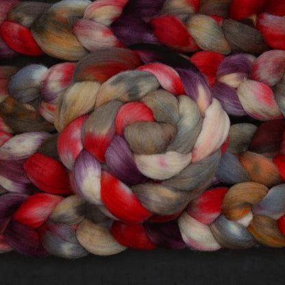 Strawberry Rhubarb on Hand Dyed Southdown/Dorset Horn/Bio-Nylon Combed Top - 4 oz