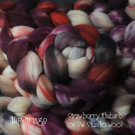 Strawberry Rhubarb on Hand Dyed SW Shaniko Wool Combed Top - 4 oz