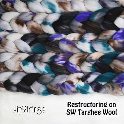 Restructuring on Hand Dyed Superwash Targhee Wool Combed Top - 4 oz