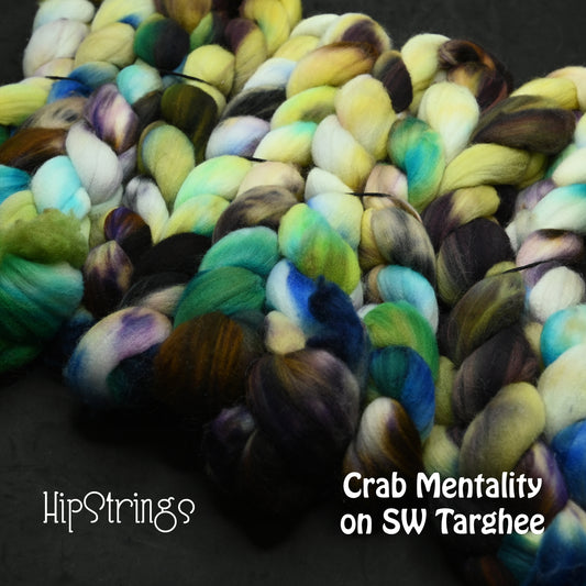Crab Mentality on Hand Dyed Superwash Targhee Wool Combed Top- 4 oz