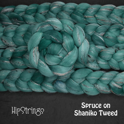 Spruce on Hand Dyed Shaniko Wool Tweed Combed Top - 4 oz