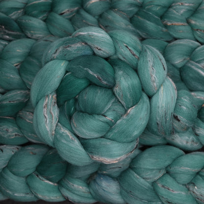 Spruce on Hand Dyed Shaniko Wool Tweed Combed Top - 4 oz