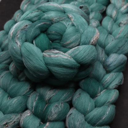 Spruce on Hand Dyed Shaniko Wool Tweed Combed Top - 4 oz