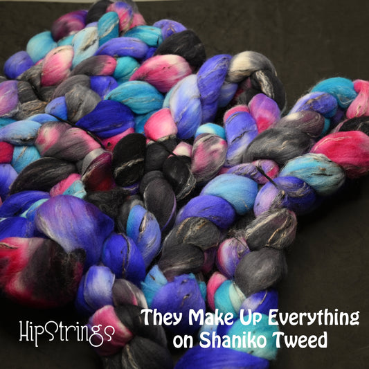 They Make Up Everything on Hand Dyed Shaniko Wool Tweed Combed Top - 4 oz