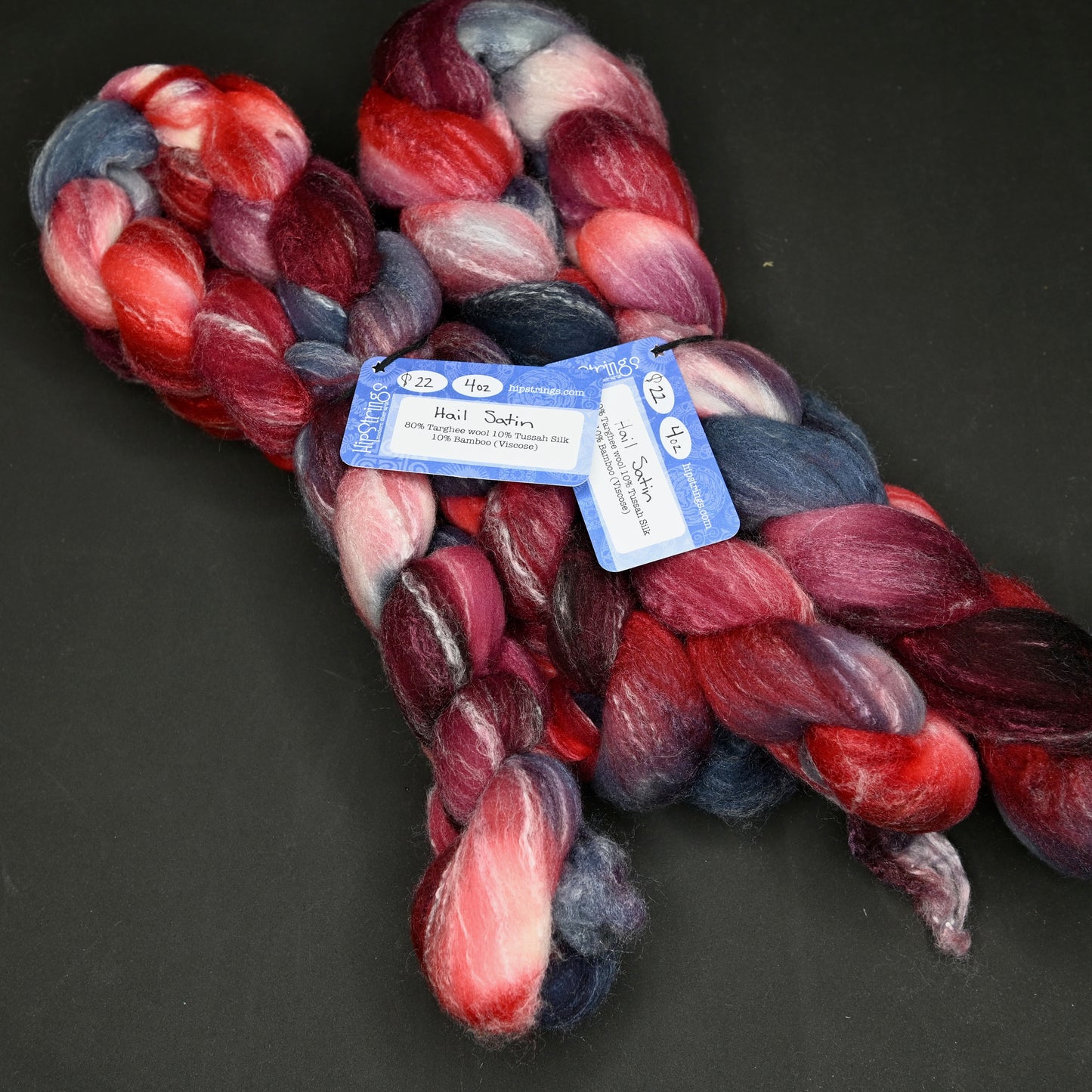 Hail Satin on Hand Dyed Targhee/Bamboo/Silk Combed Top - 4 oz