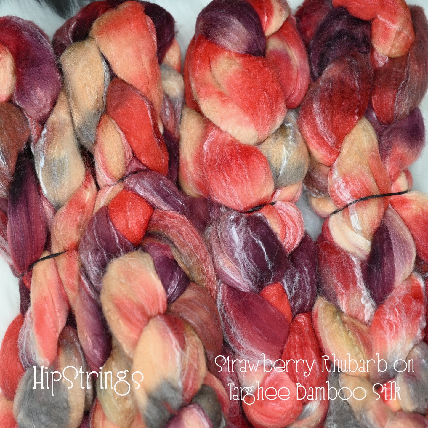 Strawberry Rhubarb on Hand Dyed Targhee Bamboo Silk Combed Top - 4 oz