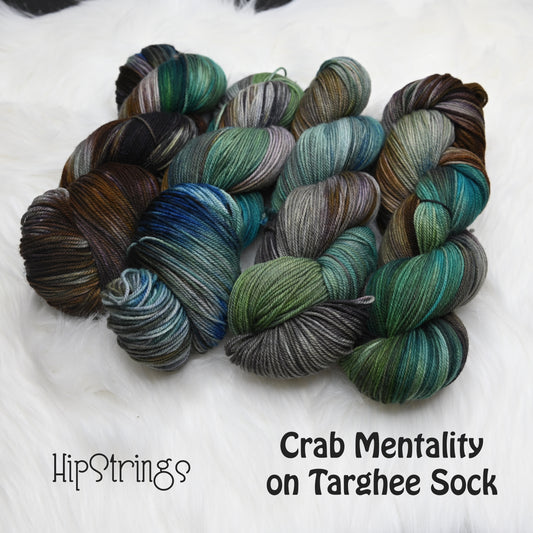 Crab Mentality on Hand Dyed SW Targhee Wool Nylon Sock Yarn - 465 yd
