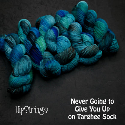 Never Going to Give You Up on Hand Dyed SW Targhee Wool Nylon Sock Yarn - 465 yd/115g