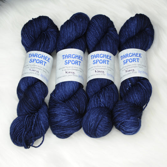 Navy on Hand Dyed SW Targhee Wool Nylon Sport Yarn - 100 g
