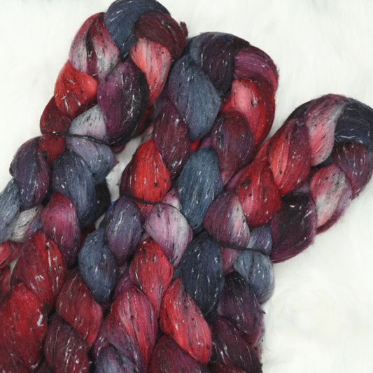 Hail Satin on Hand Dyed Tweed South American Wool Viscose Combed Top - 4 oz