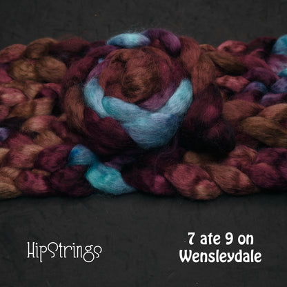 7 ate 9 on Hand Dyed Wensleydale Wool Combed Top - 4 oz