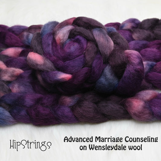 Advanced Marriage Counseling on Hand Dyed Wensleydale Wool Combed Top - 4 oz