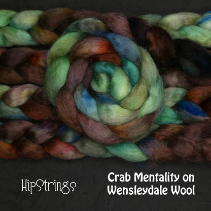 Crab Mentality on Hand Dyed Wensleydale Wool Combed Top - 4 oz