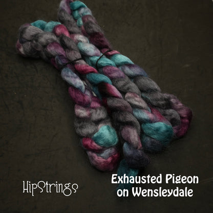 Exhausted Pigeon on Hand Dyed Wensleydale Wool Combed Top - 4 oz