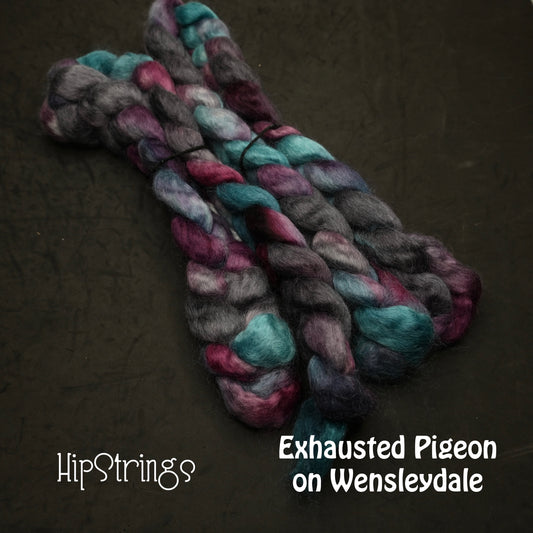 Exhausted Pigeon on Hand Dyed Wensleydale Wool Combed Top - 4 oz