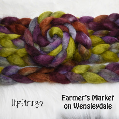 Farmer's Market on Hand Dyed Wensleydale Wool Combed Top - 4 oz