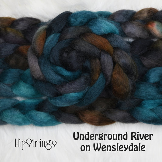 Underground River on Hand Dyed Wensleydale Wool Combed Top - 4 oz