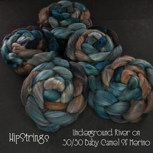 Underground River on Hand Dyed Baby Camel Superfine Merino wool Combed top - 4 oz