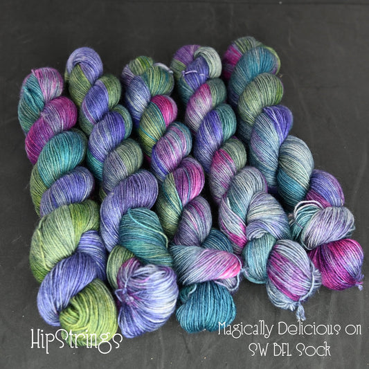 Magically Delicious on Hand Dyed SW BFL Wool Sock Yarn - 437 yd/3.5 oz