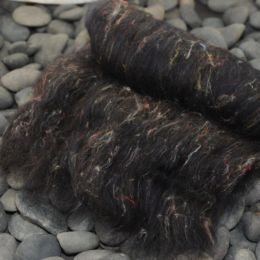 Midnight Tweed Hand Carded Batts - Merino Shetland Jacob Silk 4 oz