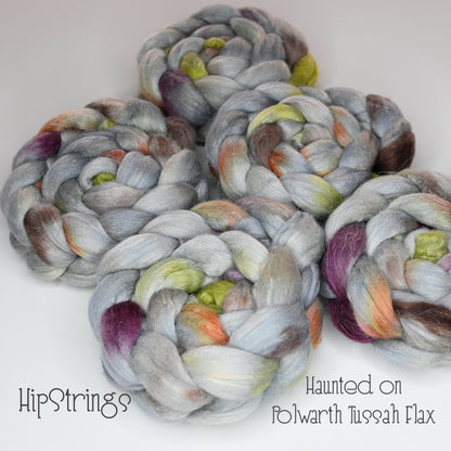 Haunted on Hand Dyed Polwarth/Silk/Flax Combed Wool Top - 4 oz
