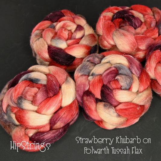 Strawberry Rhubarb on Hand Dyed Polwarth/Silk/Flax Combed Top - 4 oz