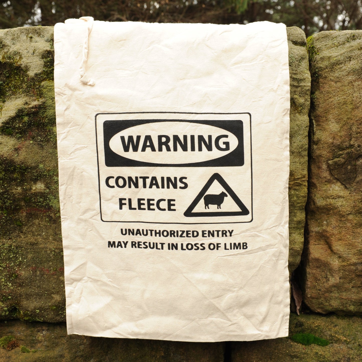 Fleece Canvas Storage Drawstring Bag "Warning"